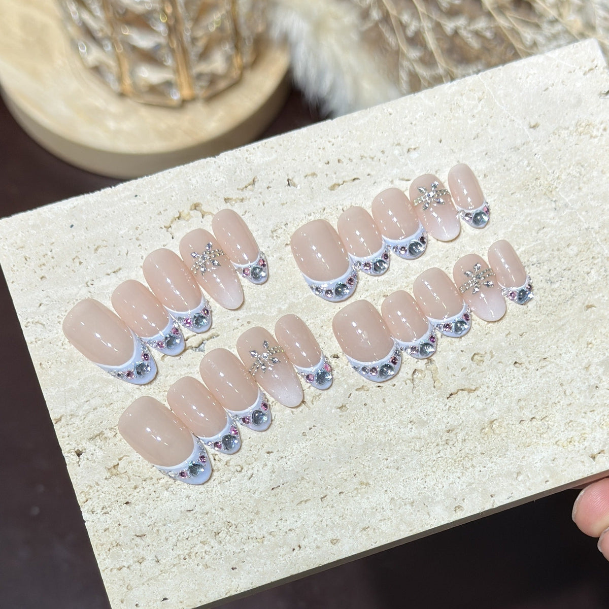 Decorative Press-On Nail Set with Rhinestone Accents — product view 2