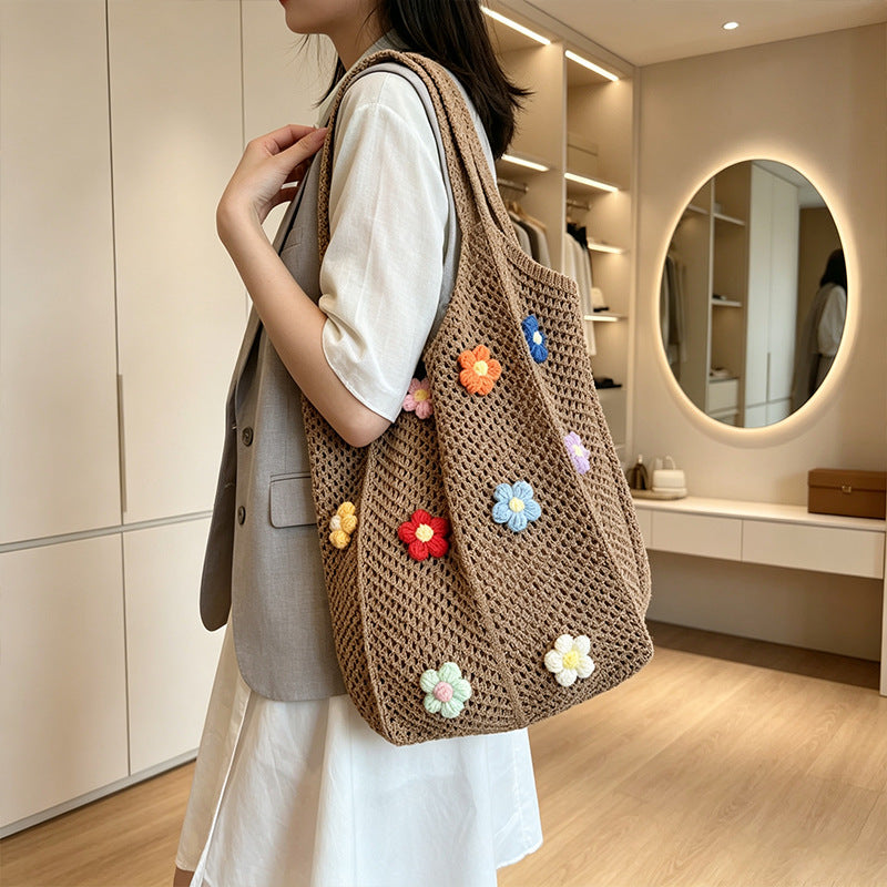 Floral Patterned Crochet Tote Bag LoungeYard — product view 4
