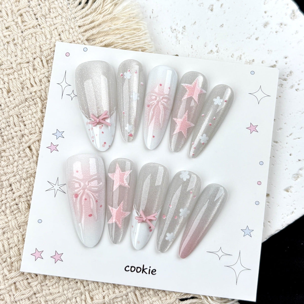 Decorative Press-On Nail Art Set with Stars and Bows — product view 3