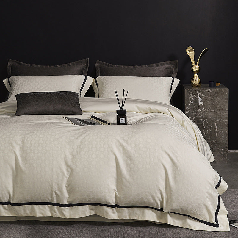 Luxurious satin cotton bedding set with fine piping — product view 7