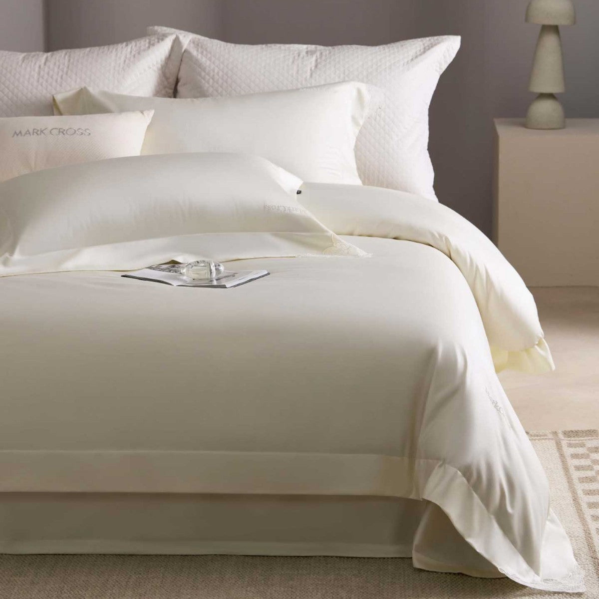 Luxurious cotton satin bedding set with delicate lace trim and hotel finish — product view 5