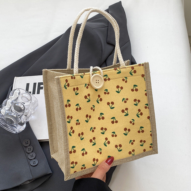 Floral Print Jute Tote Bag — product view 6