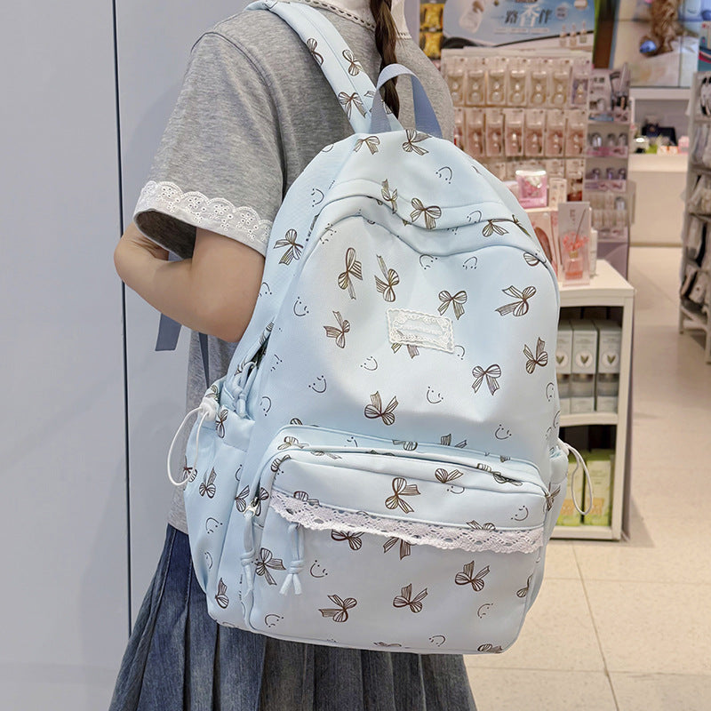 Feminine Bow-Patterned Casual Backpack LoungeYard — product view 1