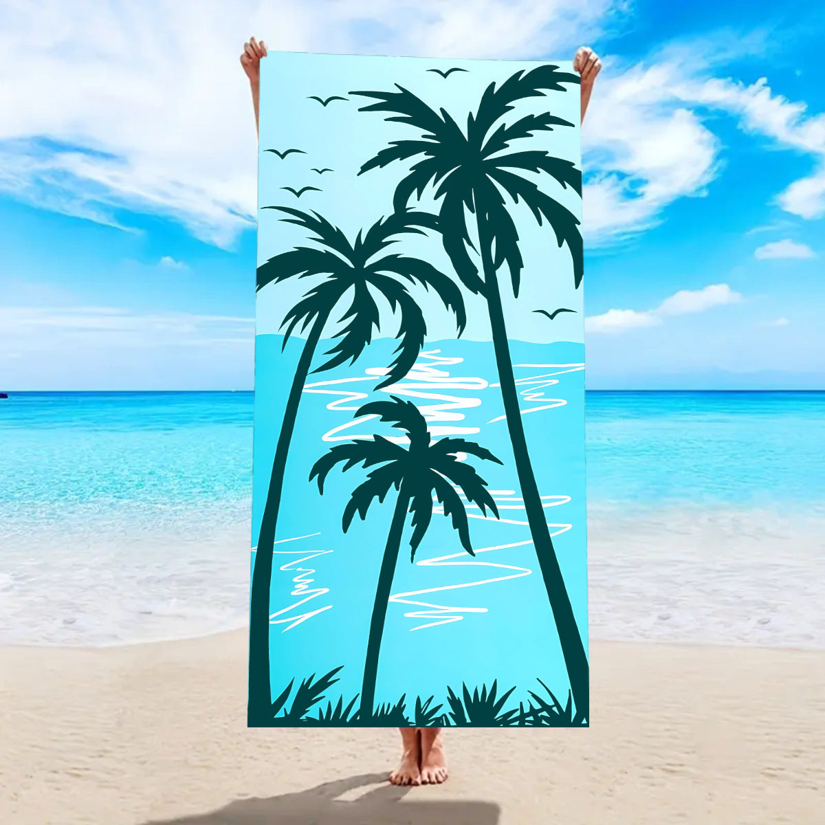 Beach towel with tropical palm leaf pattern LoungeYard — product view 4