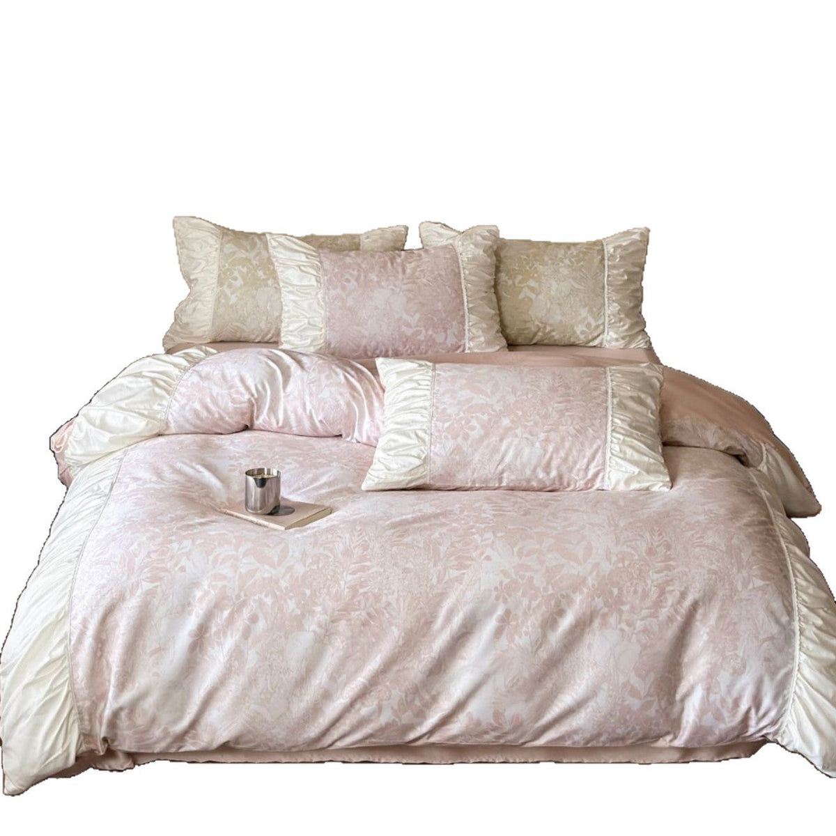 Luxurious jacquard bed set with ruffled border and silky touch — product view 4