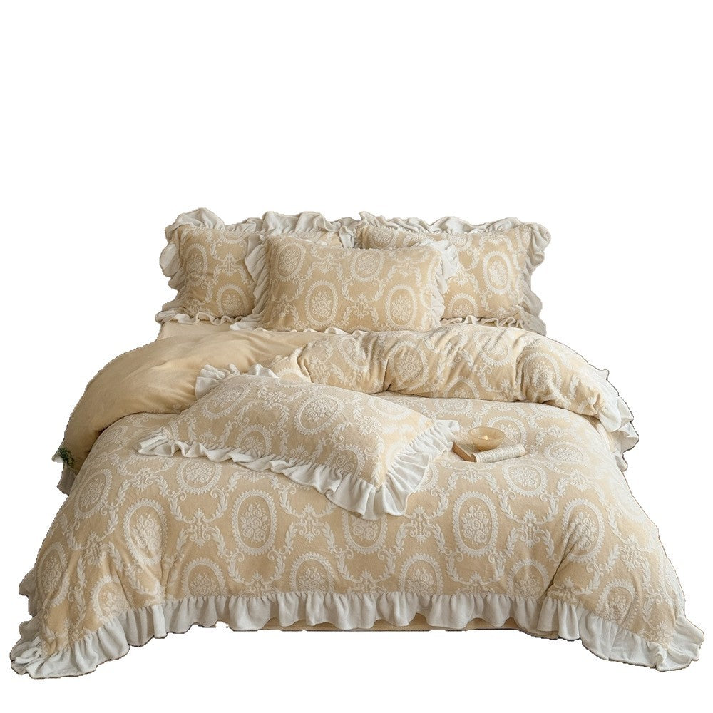 Bedding set with jacquard medallion, ruffle and extra-soft cotton blend — product view 5