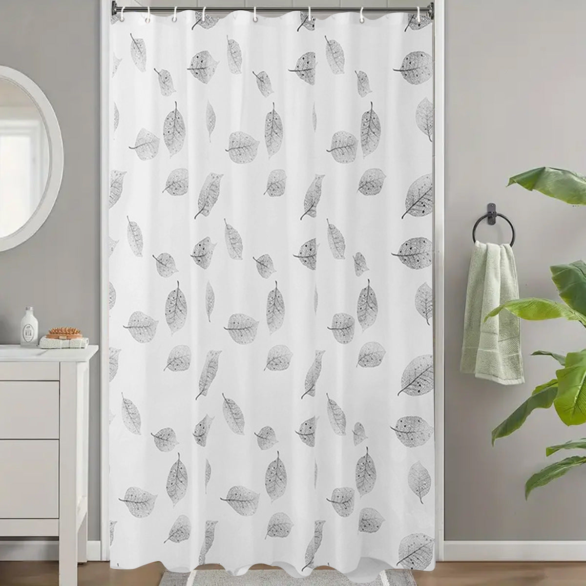 Leaf-Patterned Shower Curtain LoungeYard — product view 1
