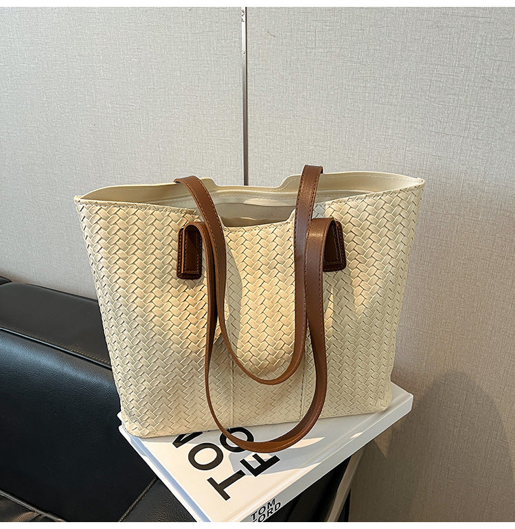Woven Leather Shoulder Tote Bag LoungeYard — product view 6