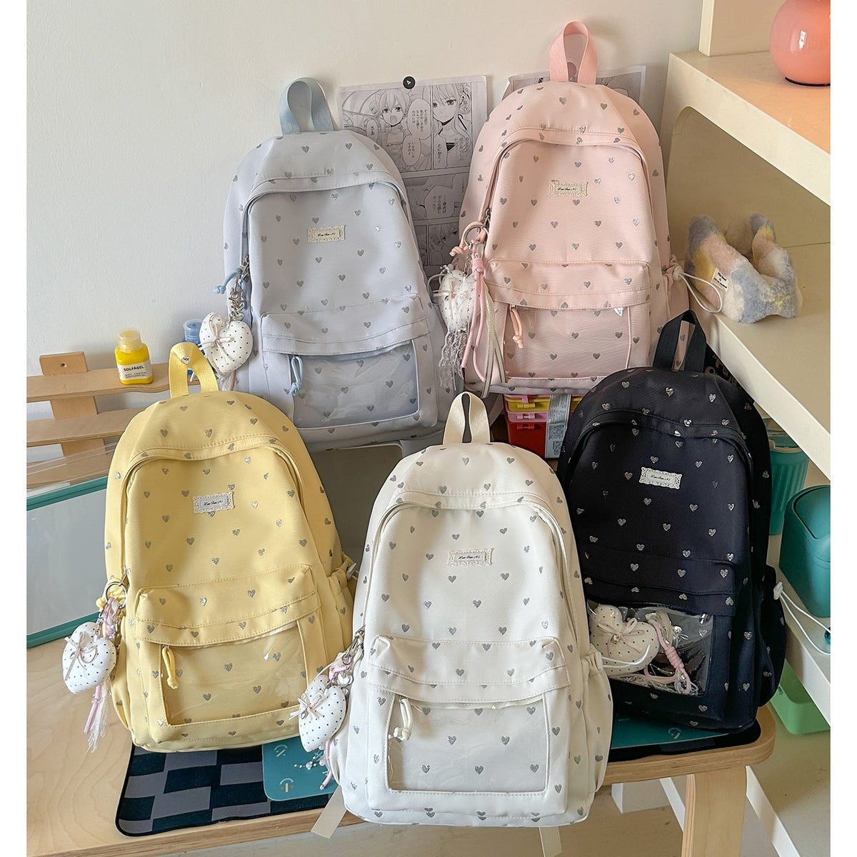 Heart-Print Stylish Backpack LoungeYard — product view 3