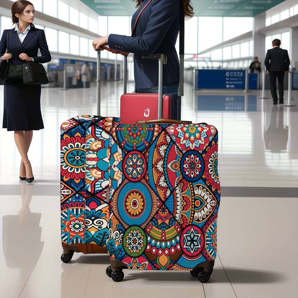 Unisex nan elastic suitcase cover with mandala pattern and telescopic handle compatibility LoungeYard — product view 2