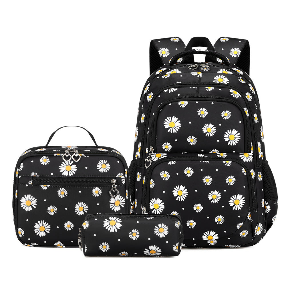 Daisy Print School Backpack Set with Insulated Lunch Bag & Pencil Case LoungeYard — product view 6