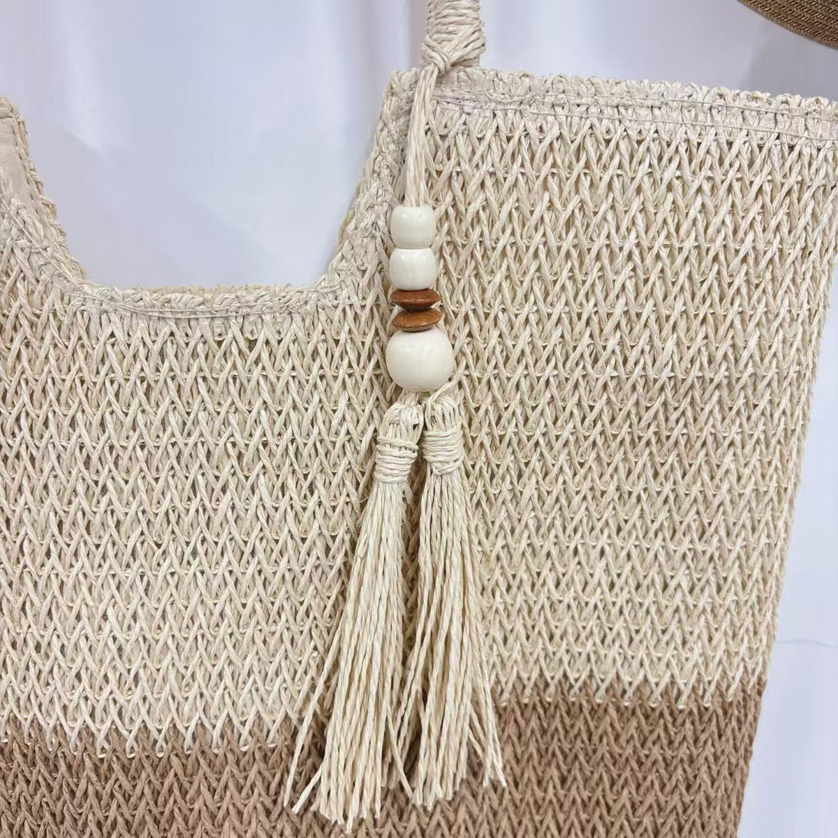 Macrame Tote Bag with Fashionable Tassel Accent LoungeYard — product view 2