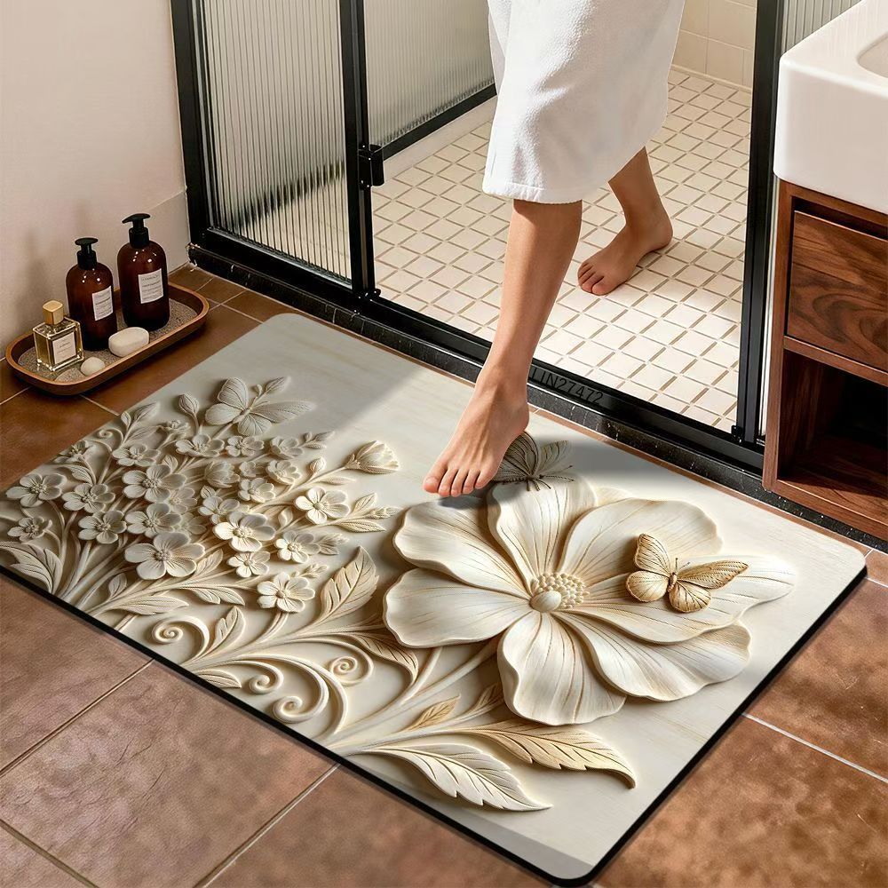 Premium Floral Design Bath Mat Bowlift — product view 7