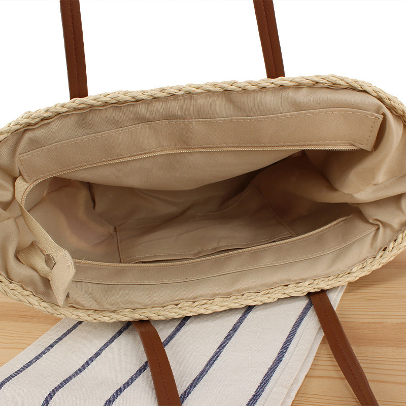 Braided Bast Handbag with Leather Handles LoungeYard — product view 3