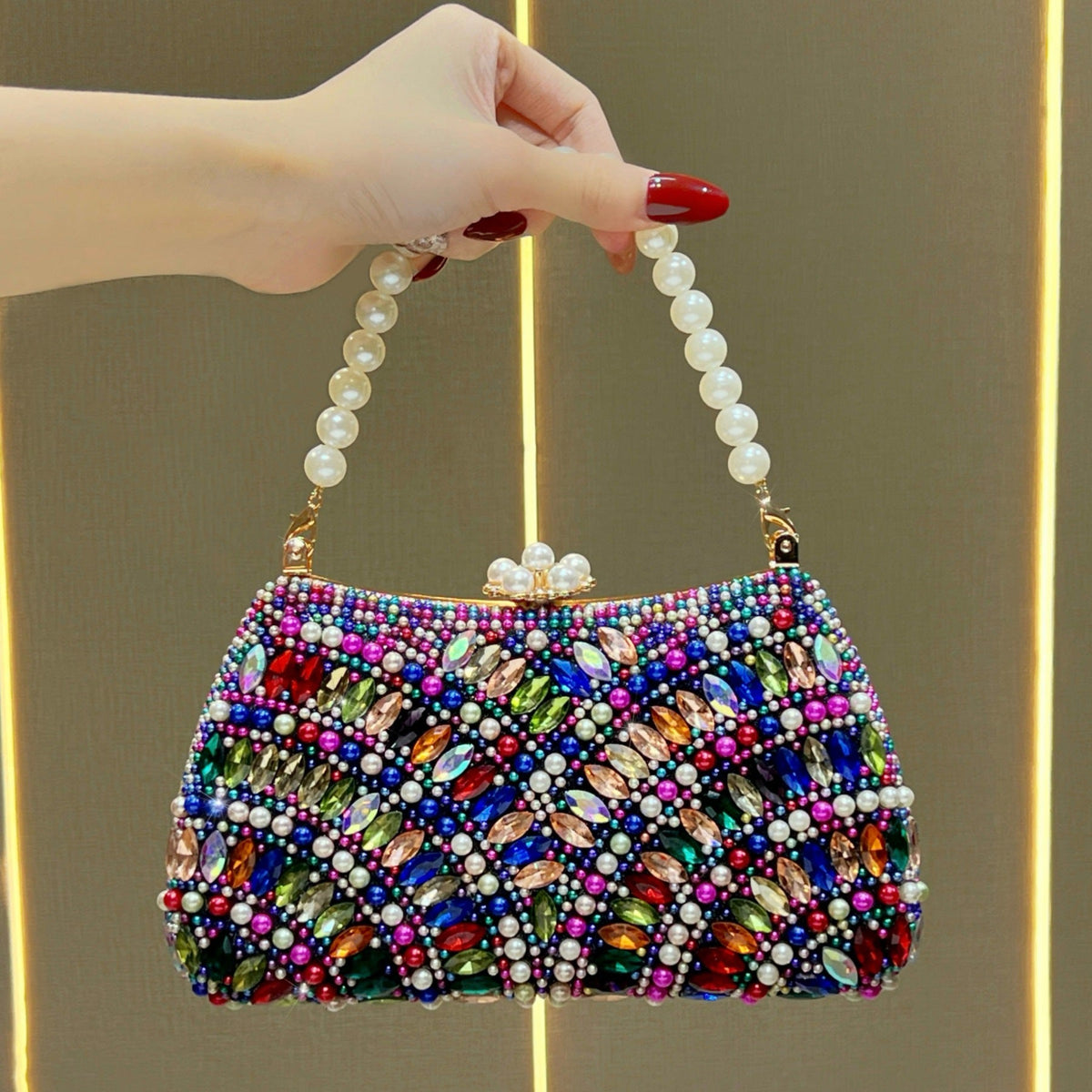 Decorative Pearl-Studded Evening Handbag — product view 3