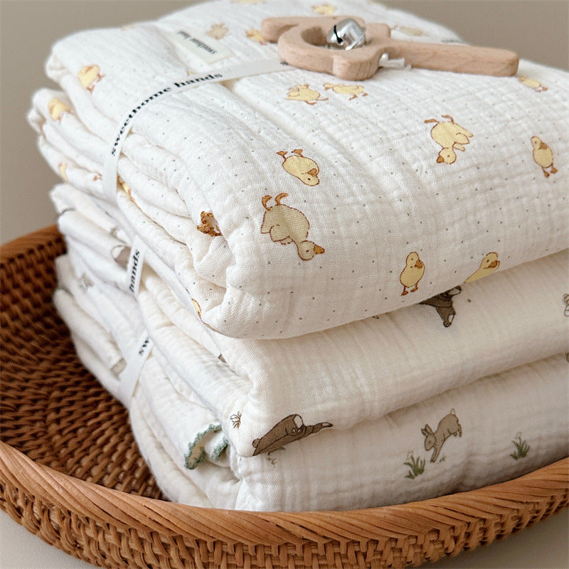 Unisex Mull blanket with cute bear design LoungeYard — product view 1