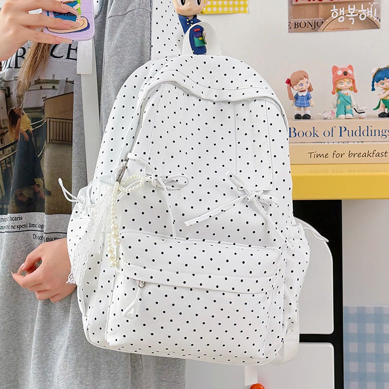 Stylish Polka Dot Patterned School Backpack LoungeYard — product view 2