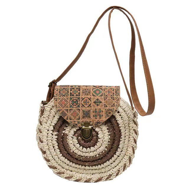 Round Bast Bag with Adjustable Leather Strap LoungeYard — product view 5
