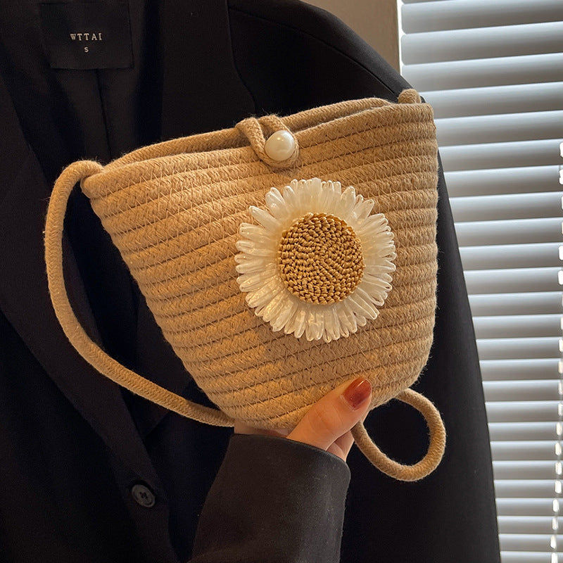 Decorative Floral Woven Bucket Bag — product view 2