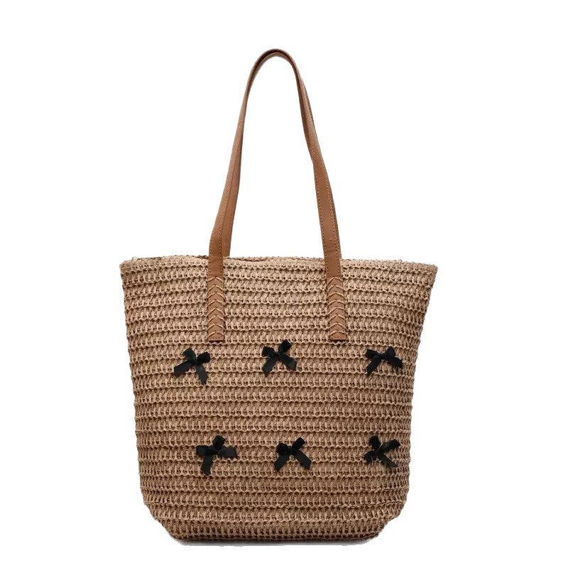 Trendy large beach bag with original bow appliqués LoungeYard — product view 5