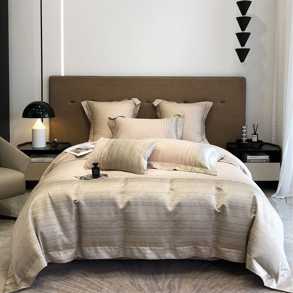 Luxurious satin bedding set with jacquard texture and decorative pillow — product view 7