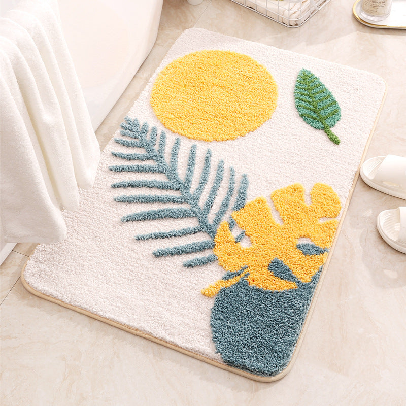 Plush Floral Pattern Bath Mat Bowlift — product view 4