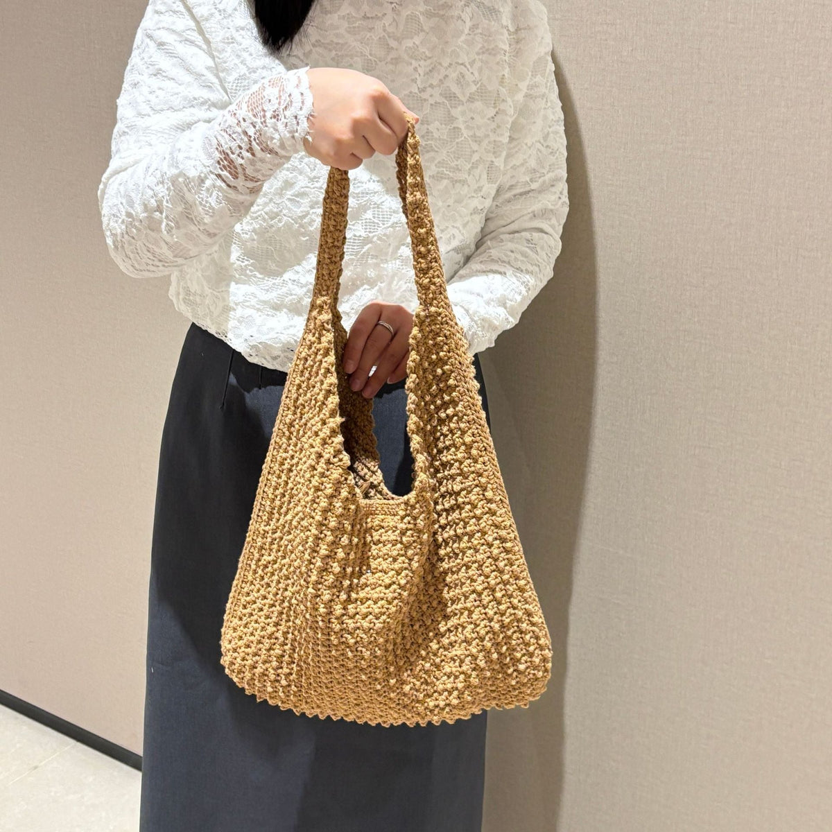 Hand-knotted everyday bag with structured surface LoungeYard — product view 3