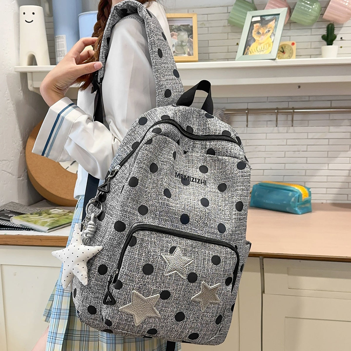 Fun Star-Embellished Polka Dot Backpack LoungeYard — product view 3
