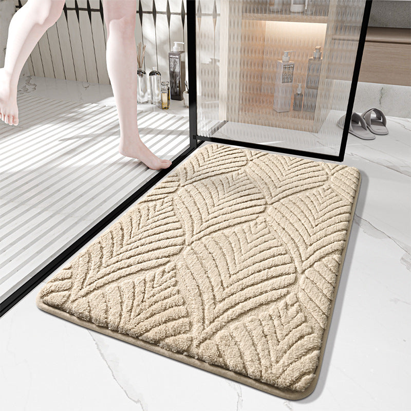 Plush Abstract Leaf Design Bath Mat Bowlift — product view 7
