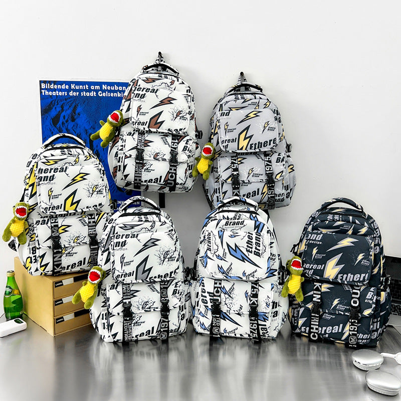 Graphic Print Multi-Pocket Backpack LoungeYard — product view 4