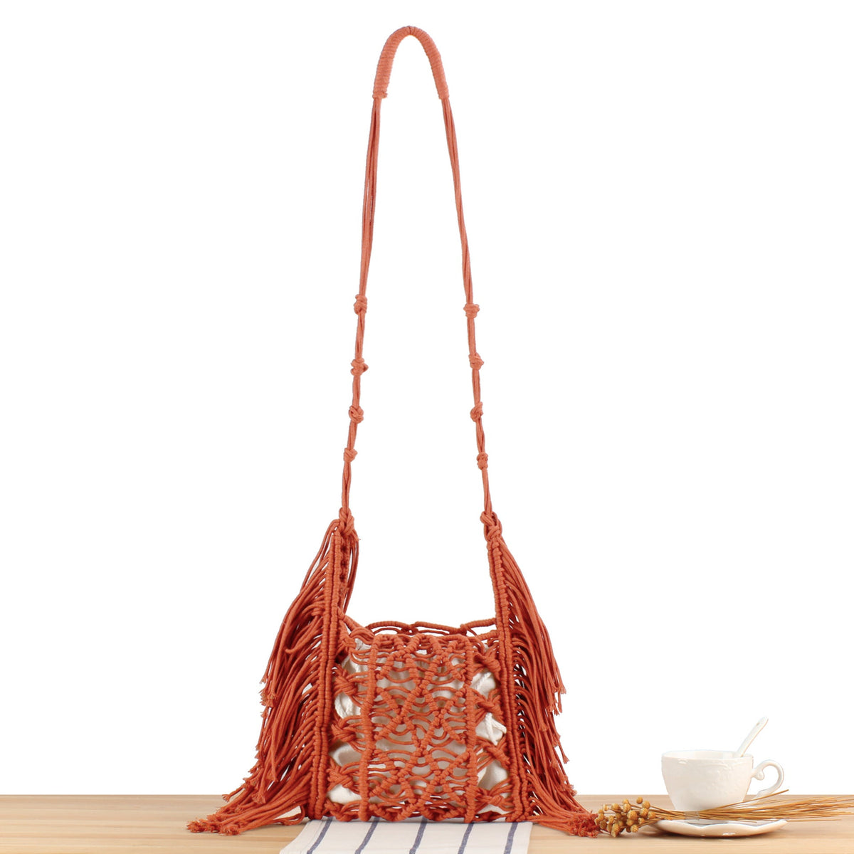 Creative Macrame Shoulder Bag with Fringe LoungeYard — product view 6