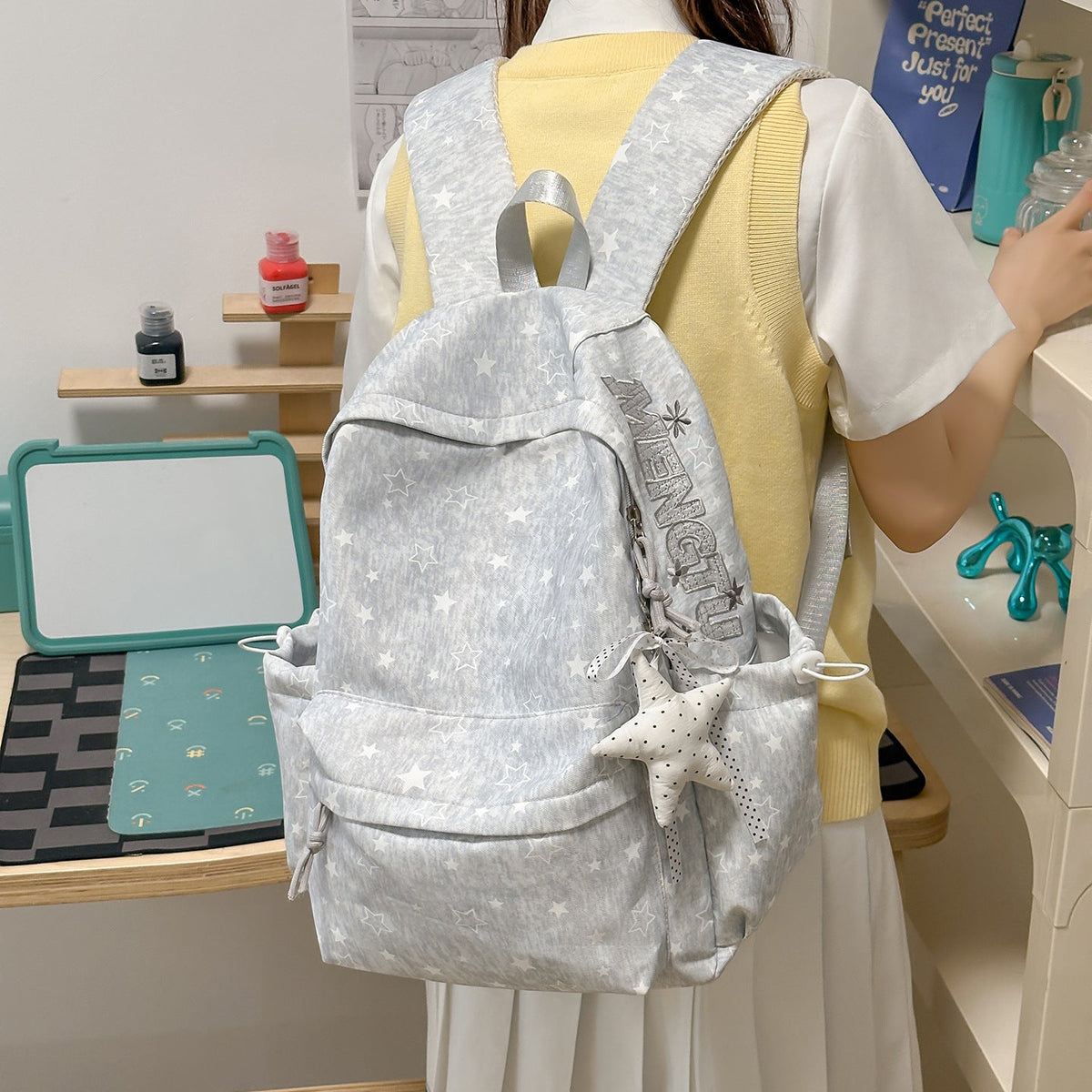 Stylish Star-Embellished Backpack LoungeYard — product view 1
