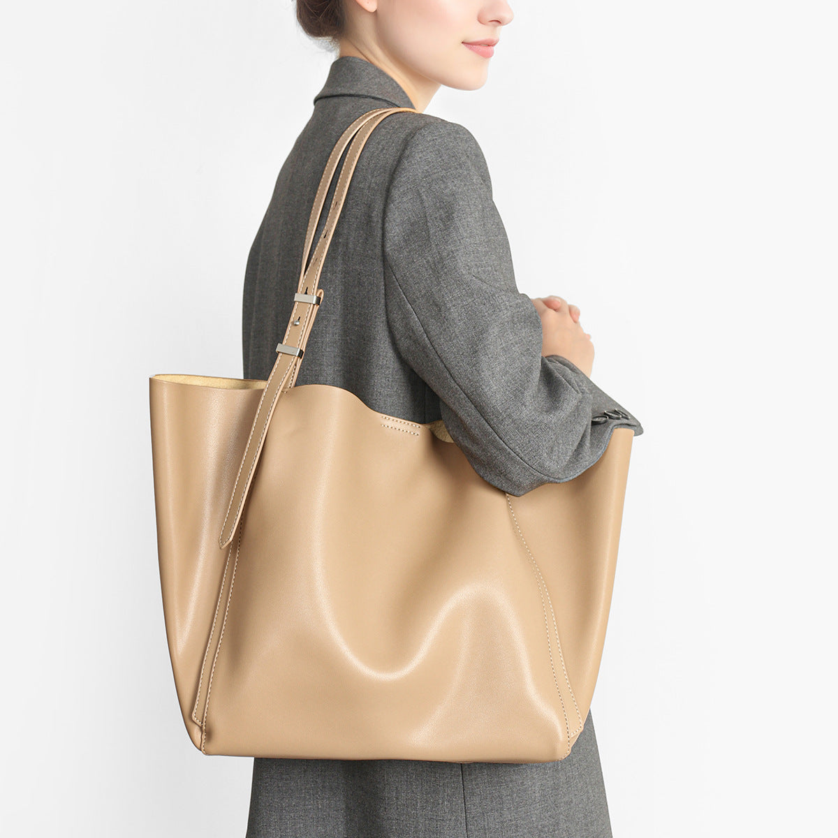 Minimalist Sculpted Tote with Adjustable Shoulder Straps — product view 3