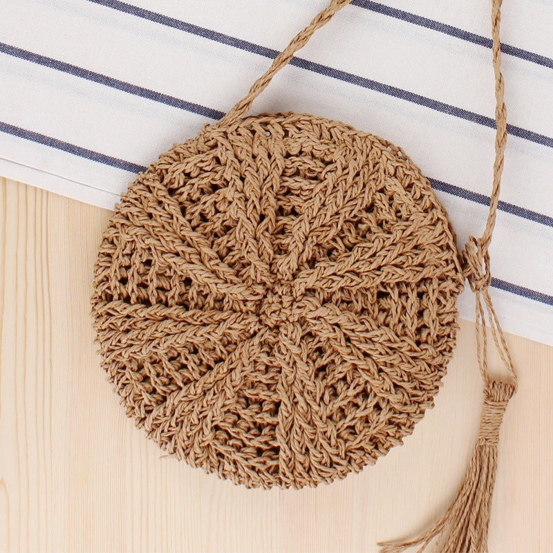 Round Bast Crossbody Bag with Tassels LoungeYard — product view 5