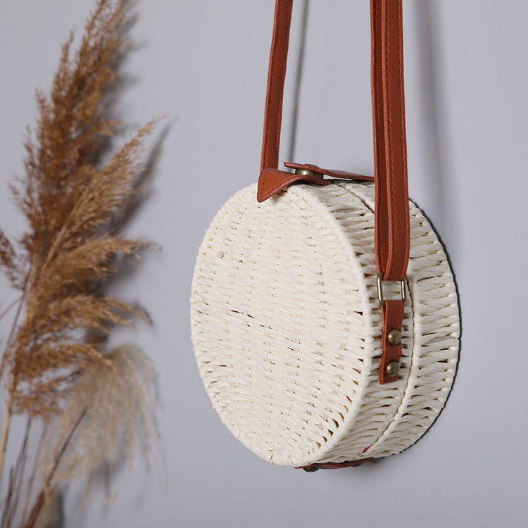 Round basket bag with leather accents LoungeYard — product view 4
