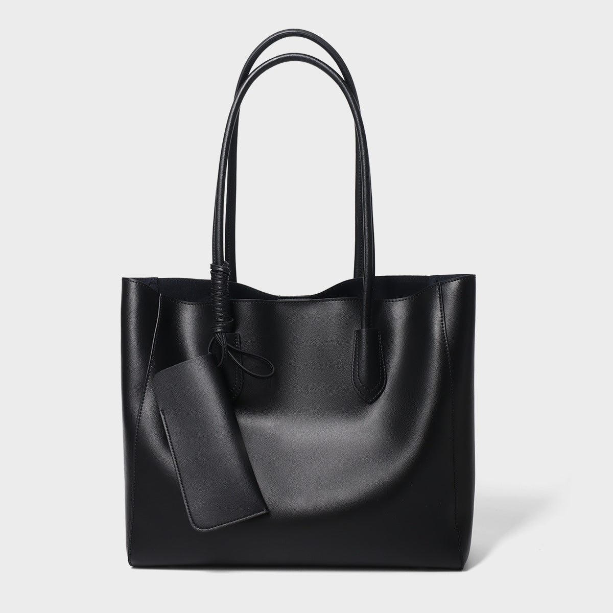 Leather Structured Tote Bag with Detachable Pouch — product view 2
