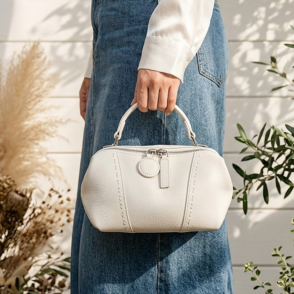 Pebbled Dome Satchel with Detachable Crossbody Strap — product view 3