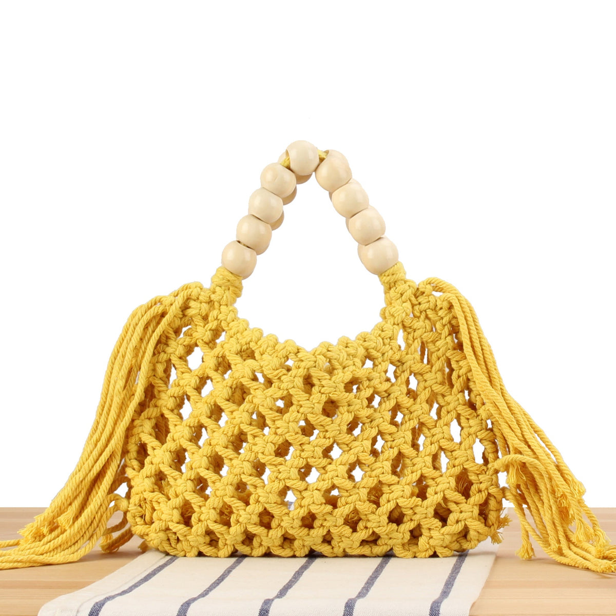 Handmade Macrame Bag with Wooden Handles LoungeYard — product view 6