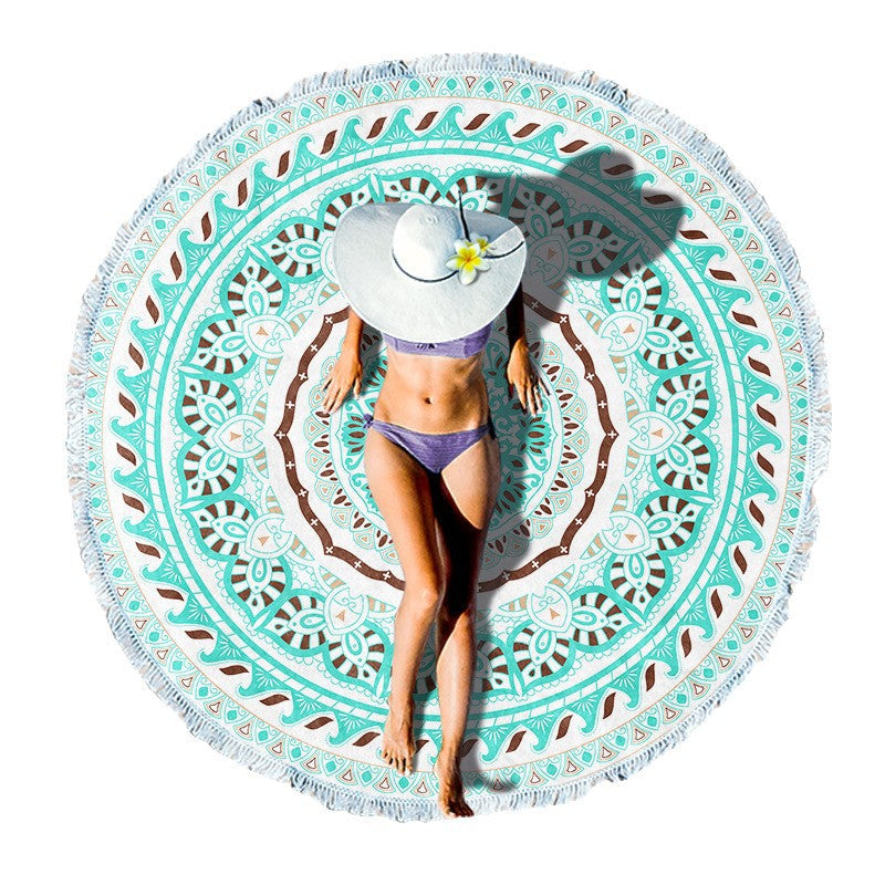 Round beach blanket with floral watercolor motifs LoungeYard — product view 3