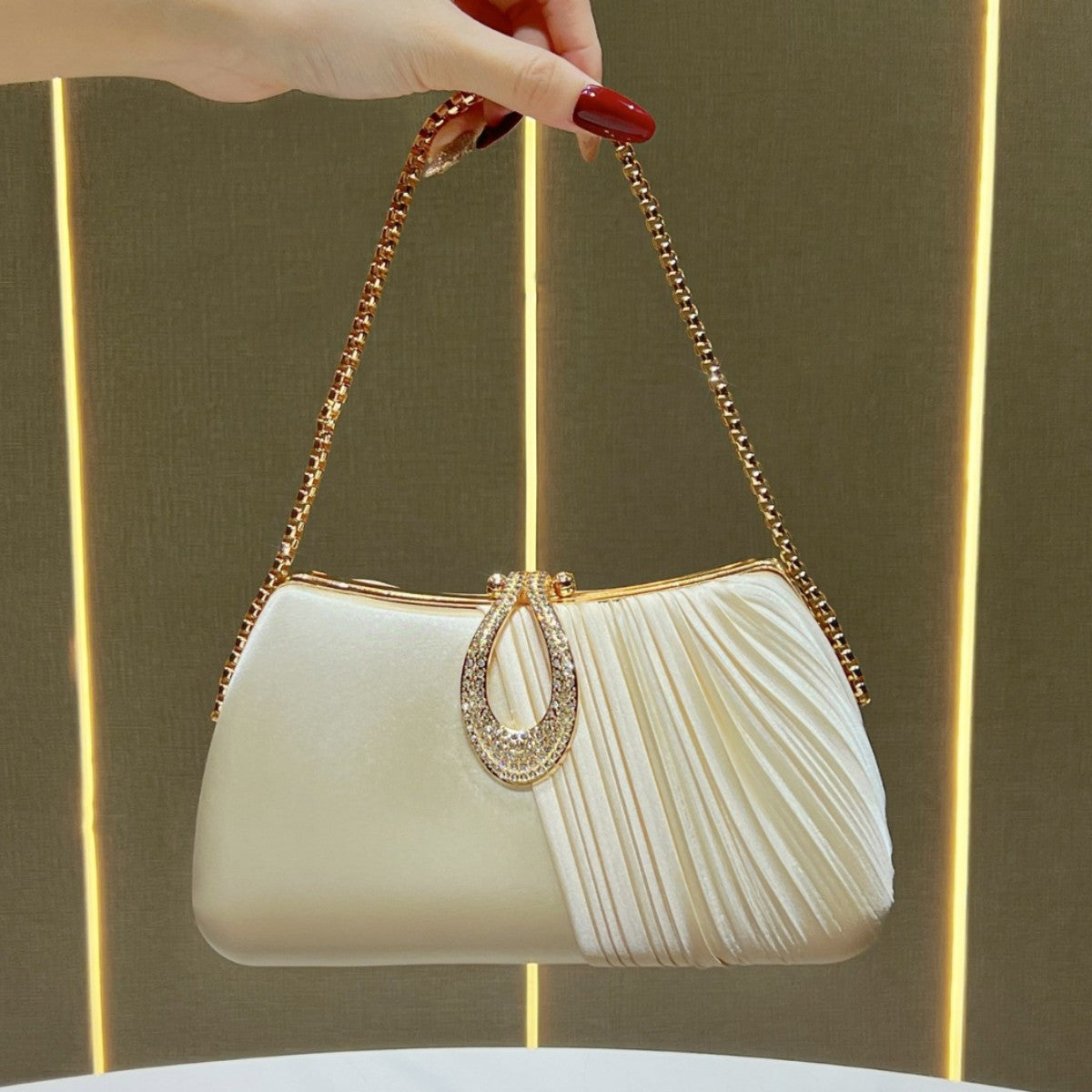 Pleated Evening Purse with Decorative Chain — product view 2