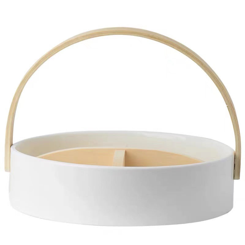 Multipurpose serving basket with carrying handle and interior divider — product view 3