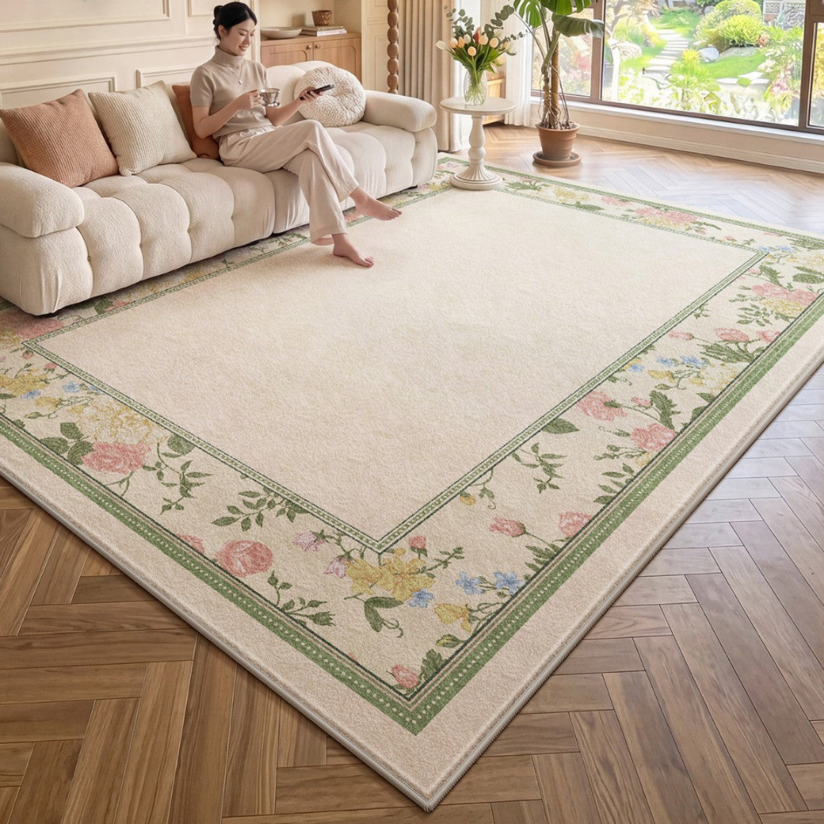 Floral Pattern Area Rug Bowlift — product view 4