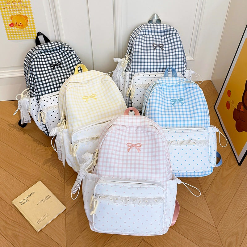 Playful Gingham Print School Backpack LoungeYard — product view 4