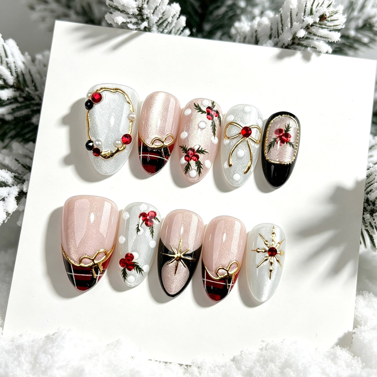 Artistic Floral-Decorated Press-On Nail Art Set — product view 3