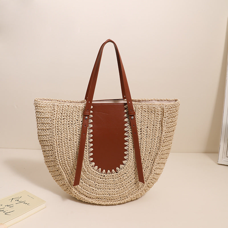 Elegant Handmade Straw Bag with Leather Accents LoungeYard — product view 1