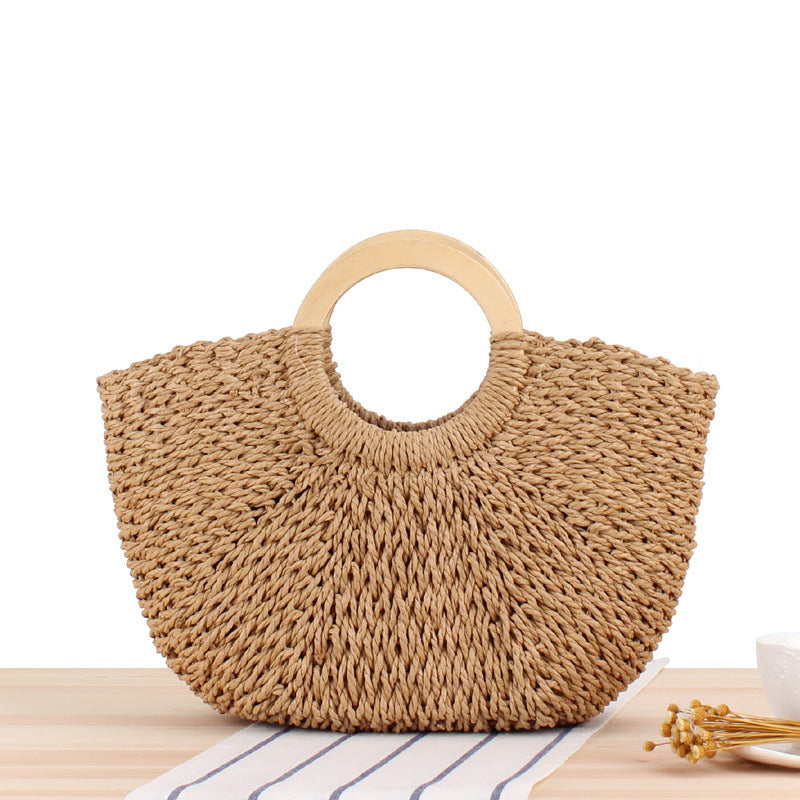 Designer bag made of hand-woven wicker with wooden handle LoungeYard — product view 5