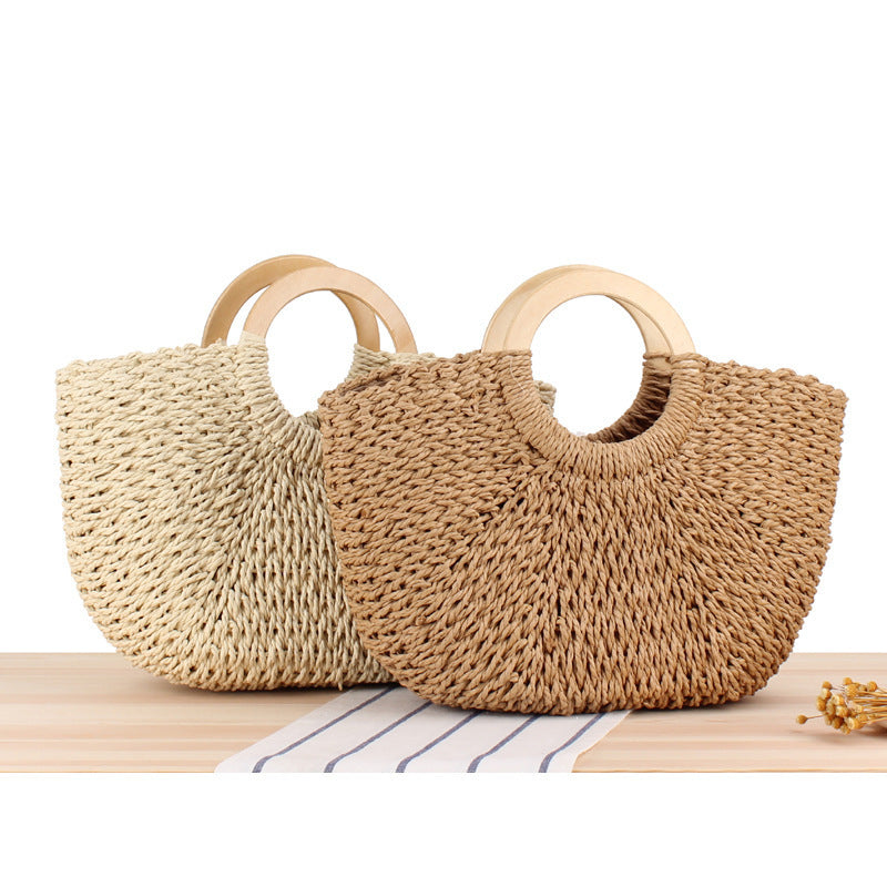 Braided raffia bag with round wooden handles LoungeYard — product view 4