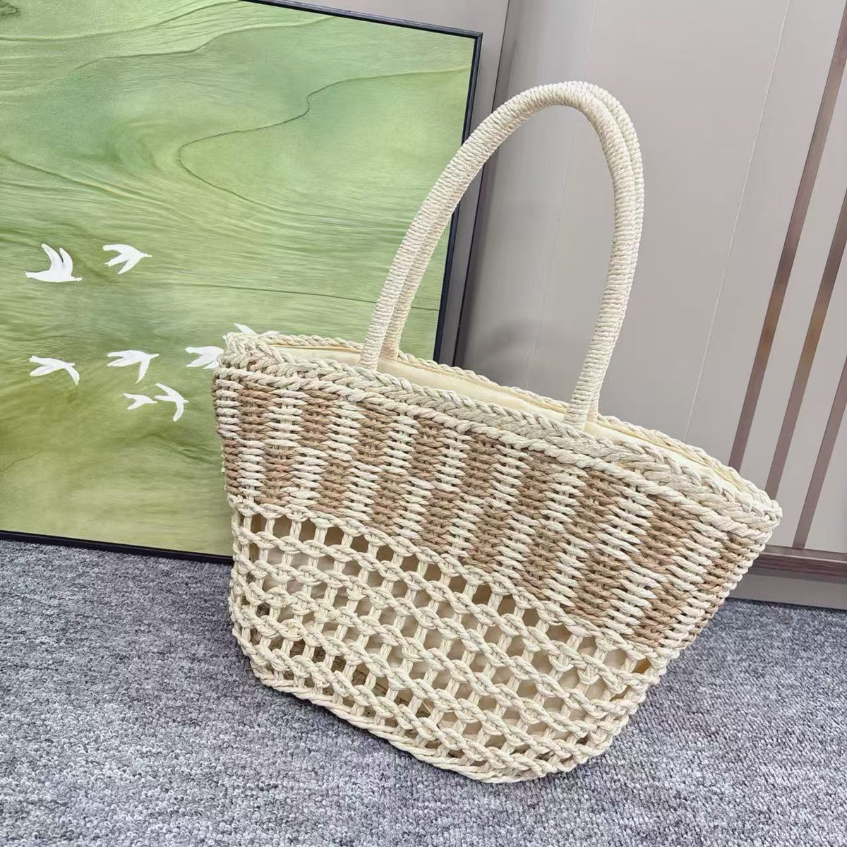 Braided beach bag with airy mesh structure LoungeYard — product view 1