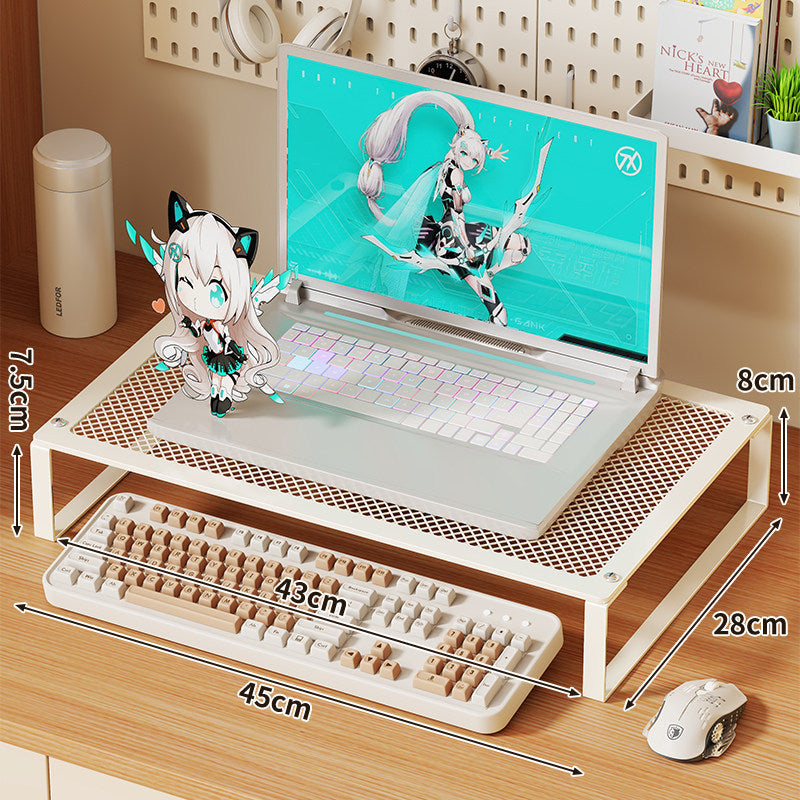Elevated Mesh Laptop and Monitor Stand with Ventilated Metal Grid Surface and Under-Keyboard Storage — product view 4