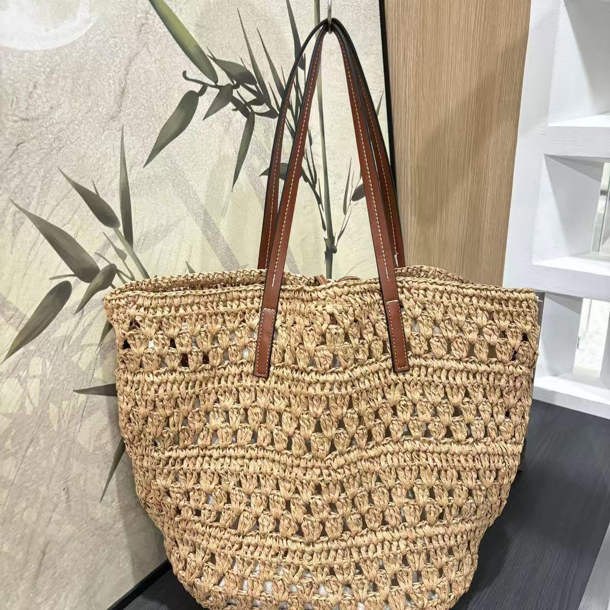 Large Basket Shopper Made of Handwoven Natural Material LoungeYard — product view 3